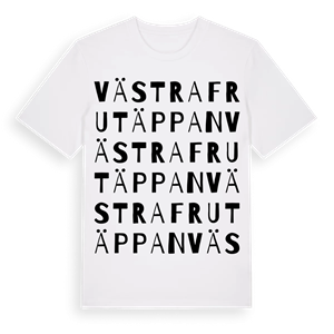 Västra Frutäppan ordlek t-shirt – ekologisk bomull t-shirt från Pinshirt