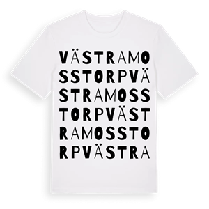 Västra Mosstorp ordlek t-shirt – ekologisk bomull t-shirt från Pinshirt