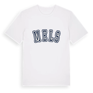 Mels college t-shirt – ekologisk bomull t-shirt från Pinshirt