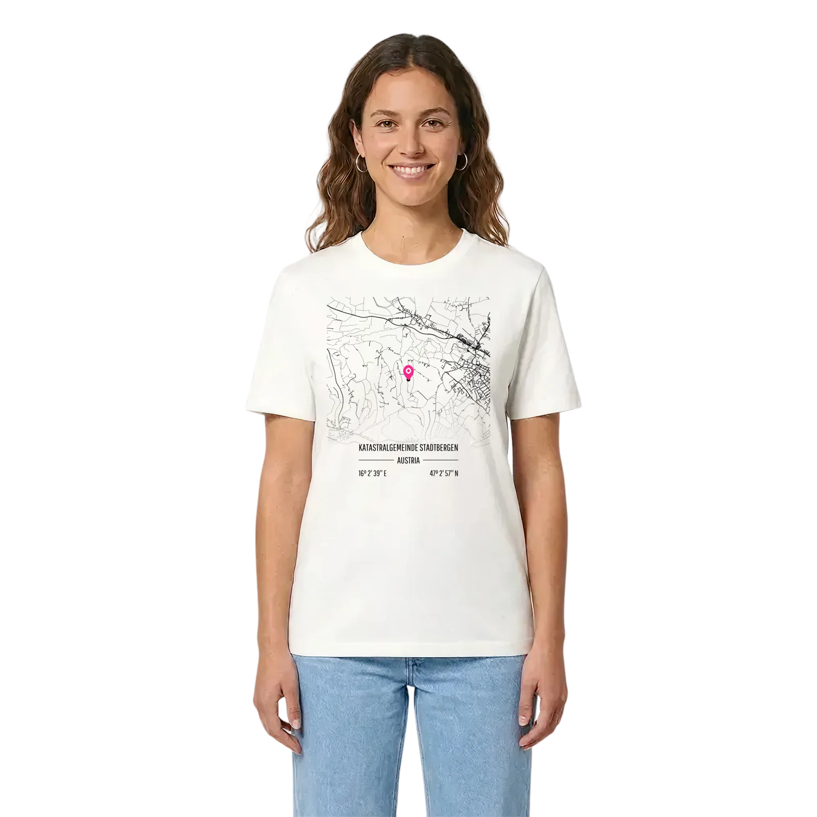 Katastralgemeinde Stadtbergen karta t-shirt – White, i miljö
