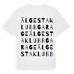 Älgesta Klubbgarage ordlek t-shirt – ekologisk bomull t-shirt från Pinshirt