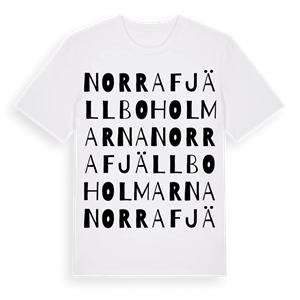 Norra Fjällboholmarna ordlek t-shirt – ekologisk bomull t-shirt från Pinshirt