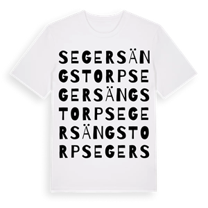 Segersängstorp ordlek t-shirt – ekologisk bomull t-shirt från Pinshirt