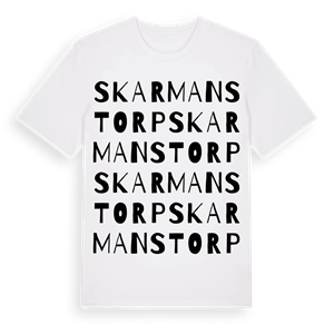 Skarmanstorp ordlek t-shirt – ekologisk bomull t-shirt från Pinshirt