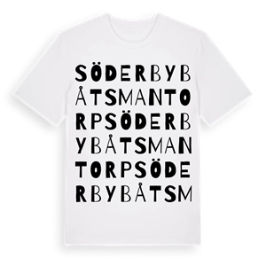 Söderby Båtsmantorp ordlek t-shirt – ekologisk bomull t-shirt från Pinshirt