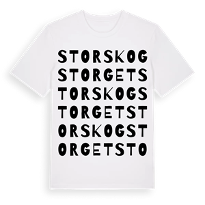 Storskogstorget ordlek t-shirt – ekologisk bomull t-shirt från Pinshirt
