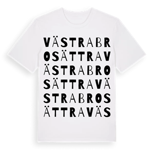 Västra Brosättra ordlek t-shirt – ekologisk bomull t-shirt från Pinshirt
