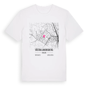 Västra Jakobsberg karta t-shirt – ekologisk bomull t-shirt från Pinshirt