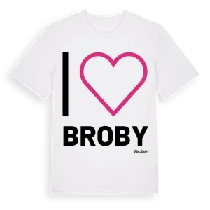 Jag älskar Broby t-shirt stort tryck – ekologisk bomull t-shirt från Pinshirt