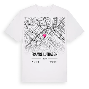 Främre Luthagen karta t-shirt – ekologisk bomull t-shirt från Pinshirt