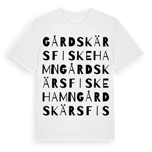 Gårdskärs fiskehamn ordlek t-shirt – ekologisk bomull t-shirt från Pinshirt