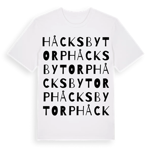 Håcksbytorp ordlek t-shirt – ekologisk bomull t-shirt från Pinshirt