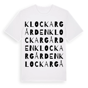 Klockargården ordlek t-shirt – ekologisk bomull t-shirt från Pinshirt