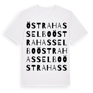 Östra Hasselbo ordlek t-shirt – ekologisk bomull t-shirt från Pinshirt
