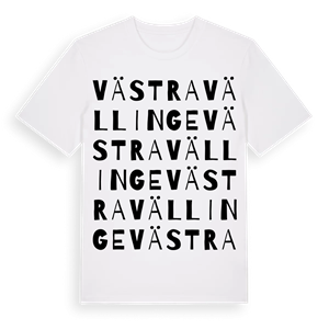 Västra Vällinge ordlek t-shirt – ekologisk bomull t-shirt från Pinshirt