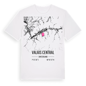 Valais central karta t-shirt – ekologisk bomull t-shirt från Pinshirt