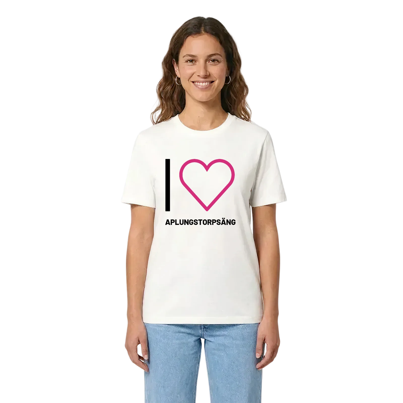 Jag älskar Aplungstorpsäng t-shirt stort tryck – White, i miljö