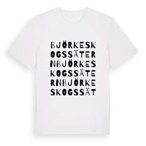 Björkeskogssätern ordlek t-shirt – ekologisk bomull t-shirt från PinShirt