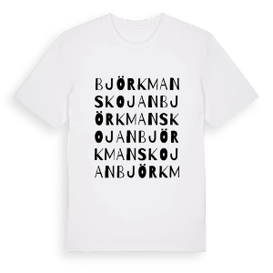 Björkmanskojan ordlek t-shirt – ekologisk bomull t-shirt från PinShirt