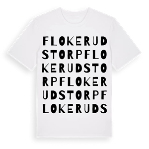 Flokerudstorp ordlek t-shirt – ekologisk bomull t-shirt från PinShirt