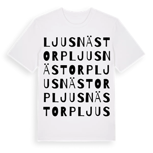 Ljusnästorp ordlek t-shirt – ekologisk bomull t-shirt från PinShirt