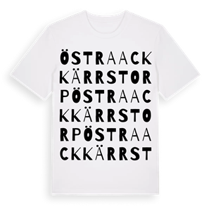 Östra Ackkärrstorp ordlek t-shirt – ekologisk bomull t-shirt från Pinshirt