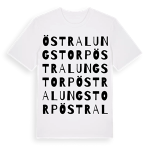 Östra Lungstorp ordlek t-shirt – ekologisk bomull t-shirt från Pinshirt