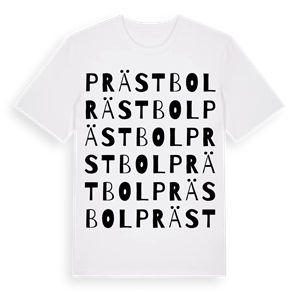 Prästbol ordlek t-shirt – ekologisk bomull t-shirt från PinShirt