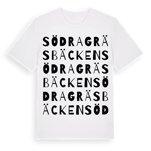 Södra Gräsbäcken ordlek t-shirt – ekologisk bomull t-shirt från PinShirt