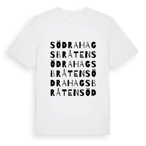 Södra Hagsbråten ordlek t-shirt – ekologisk bomull t-shirt från PinShirt