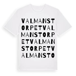 Valmanstorpet ordlek t-shirt – ekologisk bomull t-shirt från Pinshirt