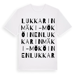 Lukkarinmäki-Mököinen ordlek t-shirt – ekologisk bomull t-shirt från Pinshirt