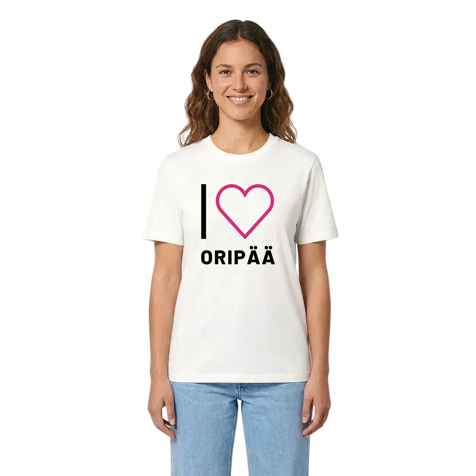 Jag älskar Oripää t-shirt stort tryck – White, i miljö