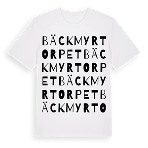 Bäckmyrtorpet ordlek t-shirt – ekologisk bomull t-shirt från Pinshirt