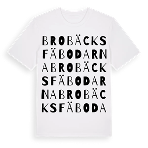 Brobäcksfäbodarna ordlek t-shirt – ekologisk bomull t-shirt från Pinshirt