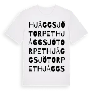 Hjåggsjötorpet ordlek t-shirt – ekologisk bomull t-shirt från Pinshirt