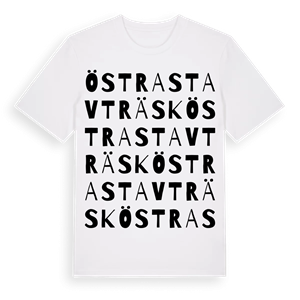 Östra Stavträsk ordlek t-shirt – ekologisk bomull t-shirt från Pinshirt