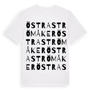 Östra Strömåker ordlek t-shirt – ekologisk bomull t-shirt från Pinshirt