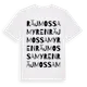 White t-shirt med Räjmossamyren ordlek t-shirt
