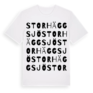 Storhäggsjö ordlek t-shirt – ekologisk bomull t-shirt från Pinshirt
