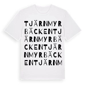 Tjärnmyrbäcken ordlek t-shirt – ekologisk bomull t-shirt från Pinshirt