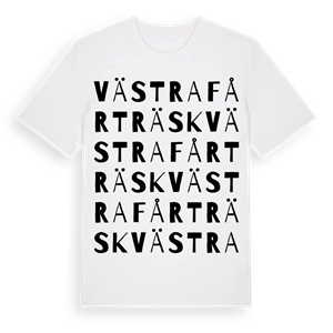 Västra Fårträsk ordlek t-shirt – ekologisk bomull t-shirt från Pinshirt