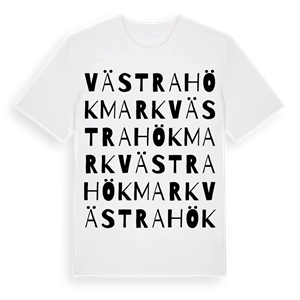 Västra Hökmark ordlek t-shirt – ekologisk bomull t-shirt från Pinshirt