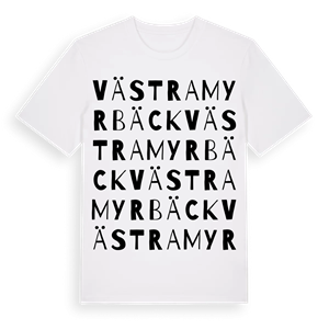 Västra Myrbäck ordlek t-shirt – ekologisk bomull t-shirt från Pinshirt