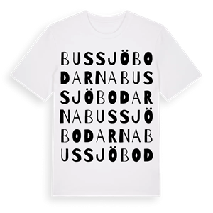 Bussjöbodarna ordlek t-shirt – ekologisk bomull t-shirt från Pinshirt