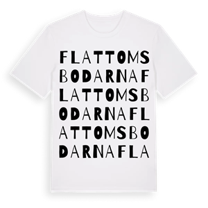 Flattomsbodarna ordlek t-shirt – ekologisk bomull t-shirt från Pinshirt