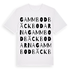 Gammbodbäckbodarna ordlek t-shirt – ekologisk bomull t-shirt från Pinshirt