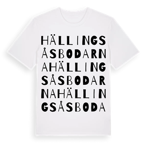 Hällingsåsbodarna ordlek t-shirt – ekologisk bomull t-shirt från Pinshirt