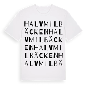 Halvmilbäcken ordlek t-shirt – ekologisk bomull t-shirt från Pinshirt