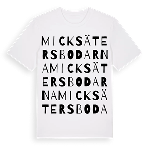 Micksätersbodarna ordlek t-shirt – ekologisk bomull t-shirt från Pinshirt